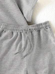 Resyla Bộ đồ 2 mảnh dành cho nữ cỡ lớn, màu trơn, cổ tròn, tay ngắn và quần short. - Xám - Xem 4