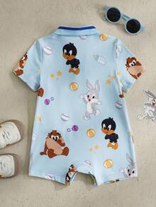LOONEY TUNES X SHEIN Baby Boy Cartoon Print Casual Everyday Romper - Blue - View 2