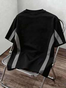 Manfinity Joysei Men's Round Neck Short Sleeve Colorblock Print T-Shirt, Suitable For Spring And Summer - Black - View 2