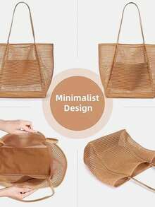 Lumivelle Large Capacity Beach Travel Bag | Women's Shoulder Bag, Women's Tote Bag, Beach Mesh Tote Bag, Women's Foldable Shoulder Bag, Travel Bag Beach Nylon Mesh Tote Bag, Casual Tote Bag Hobo Women's Foldable Shoulder Bag , Beach Bag , Office - Khaki - View 6