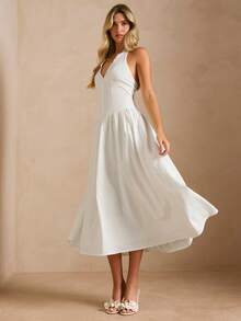 Enchnt 优雅的系带收腰连衣裙，仪态万方，尽显身材优势 - 白色 - 查看 4