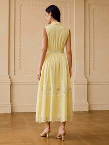 ZEYLAH VESTIDO SIN MANGAS DE ENCAJE ELEGANTE CON CONTRASTE - Amarillo - Ver 3