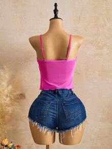 Femesol Women's Stretchy Mesh V-Neck Camisole Top - Hot Pink - View 2