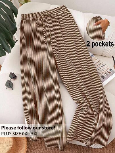 CosyJoli Plus Size Striped Minimalist Casual Pants
