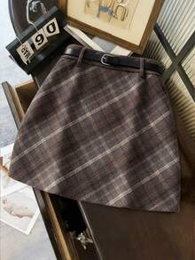 GlowEve CURVE Elegant Women's Fashion Plaid Short Skirt With Belt - Multicolor - View 3