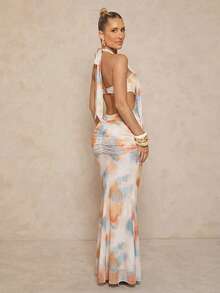 Lumalex Women's Beige Summer Casual Holiday Vacation Fish Tail Bodycon Dress, Elegant Wrap Asymmetric Flounce High Waist Boho Richly Layered Banquet Dress - Multicolor - View 7