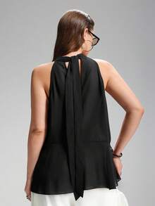 LYSMO Blusa con bufanda anudada minimalista para mujer talla grande - Negro - Ver 2
