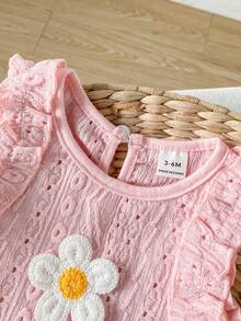 SHEIN Playful Pals Baby Girls' Cute Jacquard Camisole And Jacquard Shorts Set, Spring/Summer - Pink - View 3