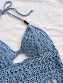 Soleia 女士度假风串珠吊带针织上衣，流苏下摆，适合约会、下午茶、海滩、邮轮、城市旅行、婚礼季、音乐节等场合。 - 藍色 - 查看 3