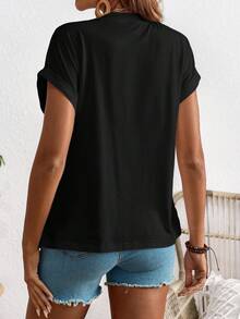 SHEIN Maternity Round Neck Letter Print Casual Versatile Daily Wear Short Sleeve T-Shirt World Cup - Black - View 2