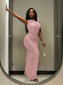 Slaydiva Mùa Thu/Đông 2025, Thích hợp cho Tết Dương lịch, Ngày Valentine, Tiệc tùng, Tiệc chiêu đãi, Hẹn hò, Tiệc sinh nhật, Phong cách sinh viên, Trang phục thường ngày, Cơ bản đa năng, Thường ngày, Du lịch biển, Xu hướng nổi bật, Thanh lịch, Đi làm, Công sở thường ngày, Thanh lịch lãng mạn gợi cảm dự tiệc, Gợi cảm, Đầm midi ôm sát không tay vai lệch, Vải sọc dọc màu nâu, Đầm dự tiệc dài, Đầm nữ Thu/Đông - Màu Hồng baby - Xem 6