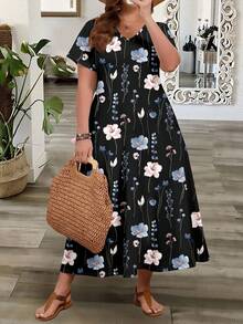 EMERY ROSE This Casual And Minimalist Bohemian-Style Floral Print Dress Is Perfect For The Holiday Season. It's Suitable For Plus Sizes, A Stylish Spring/Summer Dress, And A Must-Have For Spring Break. - Multicolor - View 1