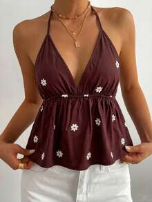 DAZY Áo tank top hai dây in hoa họa tiết toàn thân, thích hợp cho kỳ nghỉ hè của nữ. - Màu Đỏ Sâu - Xem 4