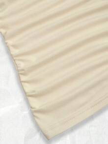 Franclia Apricot Knitted Fabric Square Neck Ruched Short Sleeve Casual T-Shirt For Women - Apricot - View 4