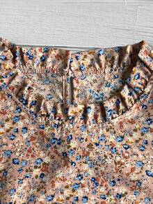 EMERY ROSE 女士休闲黑色碎花立领双层荷叶袖短袖衬衫，春夏款 - 粉色 - 查看 4