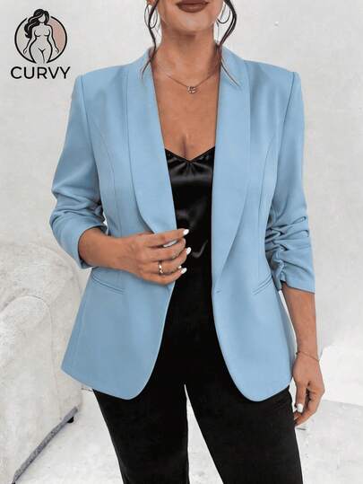 Blazer casual mujer cuello solapa elegante corte recto manga larga suave ligero oficina versátil cómodo moderno silueta estilizada básico indispensable