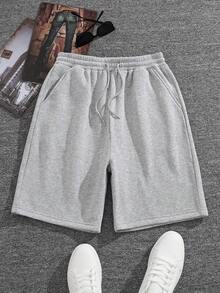 Manfinity Dauomo Men's Casual Shorts, Gray, Khaki, Fashion Versatile, Sports Style - Light Grey - View 6