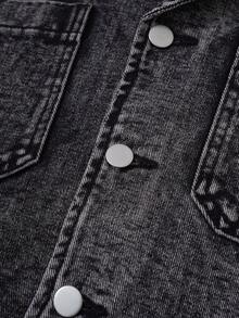 Manfinity Joysei 男士短袖牛仔衬衫，休闲新款美式复古牛仔上衣 - 黑色 - 查看 4