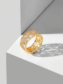 MOTF PREMIUM 法式冷金刚杵镂空时尚戒指 女士食指戒指 - 金色 - 查看 6