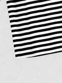 SHEIN CURVE+ Striped Round Neck Casual Short Sleeved T-Shirt, Plus Size Women's T-Shirt, Summer - Black - View 3