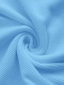 Slaydiva 2024夏季针织罗纹无袖露脐背心，纯色 - 藍色 - 查看 3