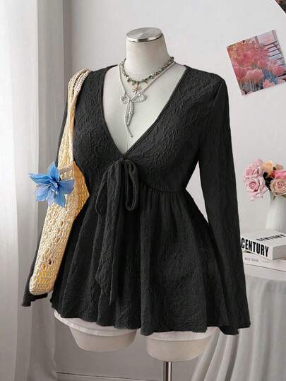 Sweetra Plus Size Women Casual Commuter Cashew Flower Print Long Sleeve T-Shirt