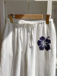 Comfortcana 女士印花系带腰部阔腿宽松裤 - 白色 - 查看 3