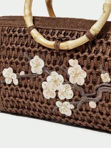 SHECARRY Bolso de tote casual bohemio con estampado floral para mujer - Café - Ver 5