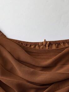 Sweetra Áo kiểu nữ cỡ lớn thanh lịch, lãng mạn, thường ngày, cổ Pháp, tay loe, chất liệu chiffon, eo chun, dáng xòe, thích hợp mặc mùa xuân/thu, trang phục thanh lịch, sang trọng, áo dài tay nữ, áo peplum tay dài. - màu nâu - Xem 4
