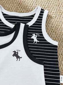 SHEIN Bộ 4 món cho bé trai, áo cổ tròn in hình hiệp sĩ và quần short. - trắng - Xem 4