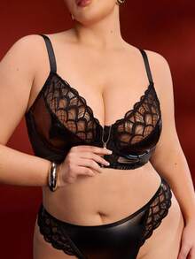 EmpressEnvy 1 chiếc áo ngực cỡ lớn màu đen gợi cảm với ren tương phản và đệm mút. - màu đen - Xem 3