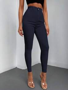 EURMUSE Solid Zipper Fly Skinny Jeans - Navy Blue - View 6