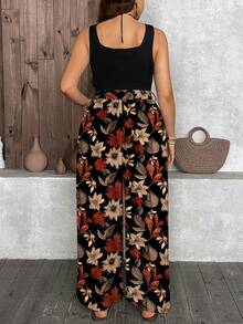 SHEIN LUNE Vacation Retro Printed Casual Minimalist Leopard Pattern Loose Plus Size Jumpsuit, Suitable For Spring & Summer - Multicolor - View 2