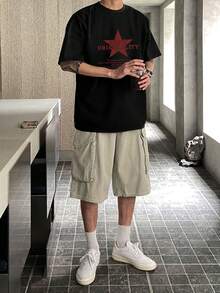 DAZY Áo thun nam tay ngắn cổ tròn in chữ, kiểu dáng thường ngày, đa năng. - màu đen - Xem 4