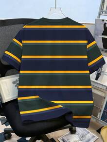 Manfinity Joysei Áo thun ngắn tay unisex phong cách retro sinh viên, họa tiết sọc tương phản, thích hợp mặc ngoài trời. - Nhiều màu - Xem 2