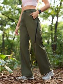 In My Nature 女士高腰拉链口袋阔腿徒步裤 - 軍綠色 - 查看 1