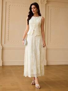 ZEYLAH CHAQUETA PARA MUJER, DISEÑO ELEGANTE SIN MANGAS, CHALECO CON DISEÑO DE TELA PERSONALIZADO - Albaricoque - Ver 5