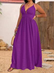 Breezaya Đầm mùa hè cỡ lớn dành cho nữ, dây mảnh, có họa tiết, thắt lưng, thích hợp cho kỳ nghỉ đi biển. - Màu đỏ tím - Xem 3