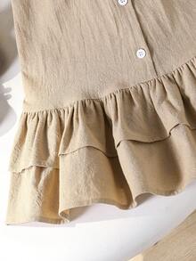 SHEIN Playful Pals Đầm babydodo tay cánh hoa thêu hoa mùa hè giản dị cho bé gái - Màu Khaki - Xem 5