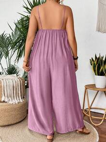 SHEIN Clasi Bộ áo liền quần ống đứng màu xanh nhạt, xếp ly phía trước. - Hồng - Xem 2