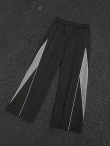 Manfinity Sport Corelite 男士条纹拼接长裤，适合运动、休闲和各种场合穿着。 - 黑色 - 查看 2