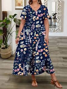 EMERY ROSE This Casual And Minimalist Bohemian-Style Floral Print Dress Is Perfect For The Holiday Season. It's Suitable For Plus Sizes, A Stylish Spring/Summer Dress, And A Must-Have For Spring Break. - Multicolor - View 2