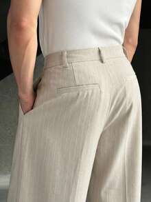 NEON BLANC Plus Size Men's Grey Vertical Striped Woven Wide Leg Pants - Beige - View 3