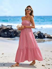 Sylviya 女士休闲格子抹胸夏季连衣裙 - 彩色 - 查看 5