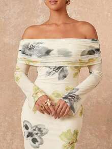 Lumalex Đầm dài tay màu vàng thanh lịch in hoa, trễ vai, xếp ly, ôm sát cơ thể, dành cho nữ, thích hợp cho mùa đông thu, dạ hội, tiệc tùng, tiệc chiêu đãi, kín đáo, sang trọng, lễ hội, đi chơi, kỳ nghỉ, ngoài trời, tiệc cưới, tiệc năm mới, đính sequin, phong cách dự tiệc, dạ hội, tiệc đêm, đầm dự tiệc cho mùa thu, hè, đầm dự lễ, đầm gợi cảm, đầm vàng, đầm đi chơi, đầm hẹn hò, đầm ngày Valentine, trang phục Valentine cho nữ. - Màu be - Xem 5