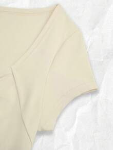 Franclia Apricot Knitted Fabric Square Neck Ruched Short Sleeve Casual T-Shirt For Women - Apricot - View 7