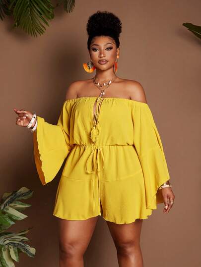 Maweii Women's Plus Size Off-The-Shoulder Sexy Vacation Jumpsuit