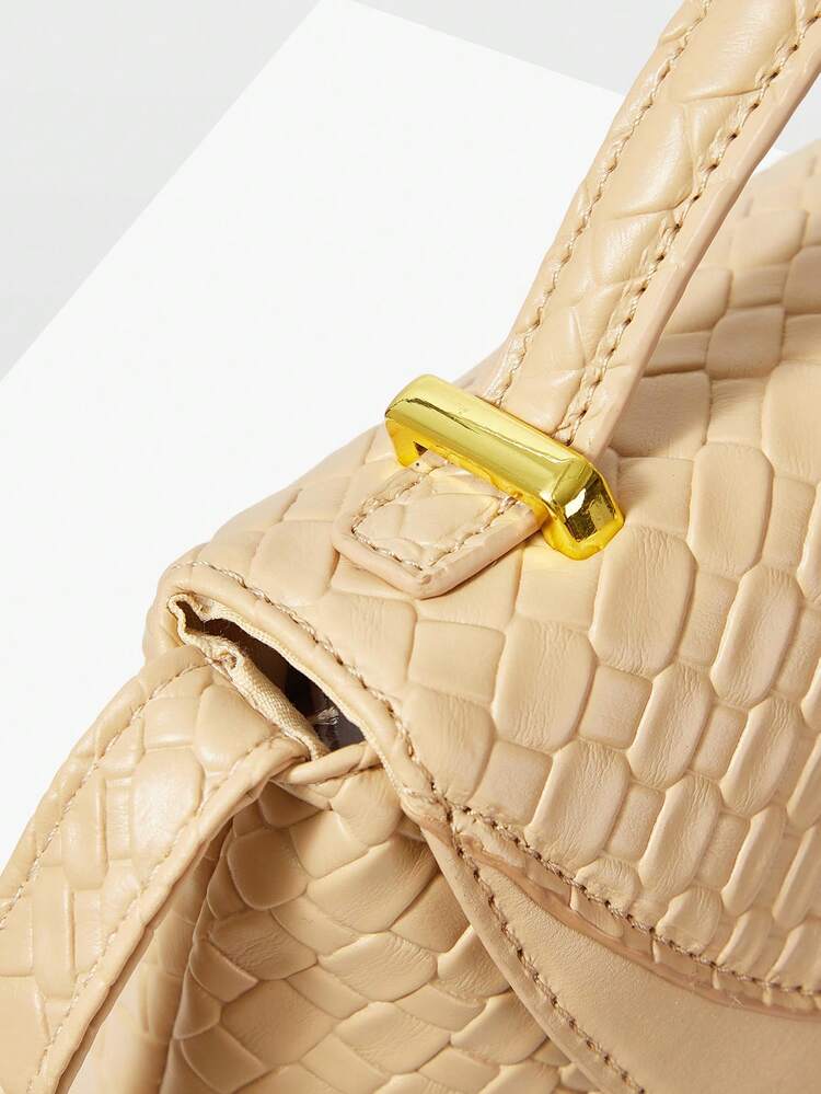 PU LEATHER CROCODILE PATTERN BUCKLE TOP HANDLE BAG