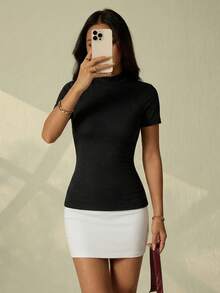 SHEIN PETITE 2026春秋新款通勤OL女老板风撞色拼接连衣裙夏季休闲款 - 黑與白 - 查看 2