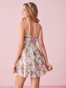 Snug Zone 女士花卉印花蝴蝶结细节吊带睡裙，夏季蝴蝶结 - 米色 - 查看 2